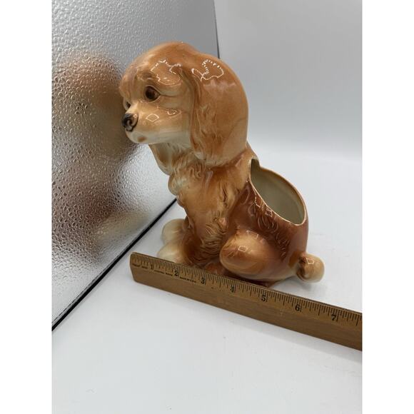 Vintage Cocker Spaniel Puppy Dog Ceramic Planter Brown Tan Glazed Pottery 8” - Picture 9 of 9